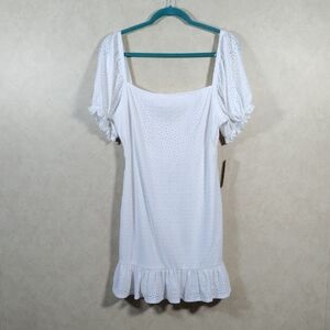 01517 Speechless white knit eyelet ruffle trim dress w/ back detail XL NWT